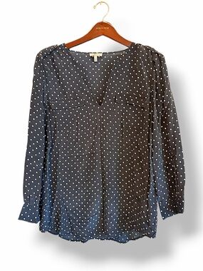 Joie 100% Silk Polkadot blouse, black and white, size L
